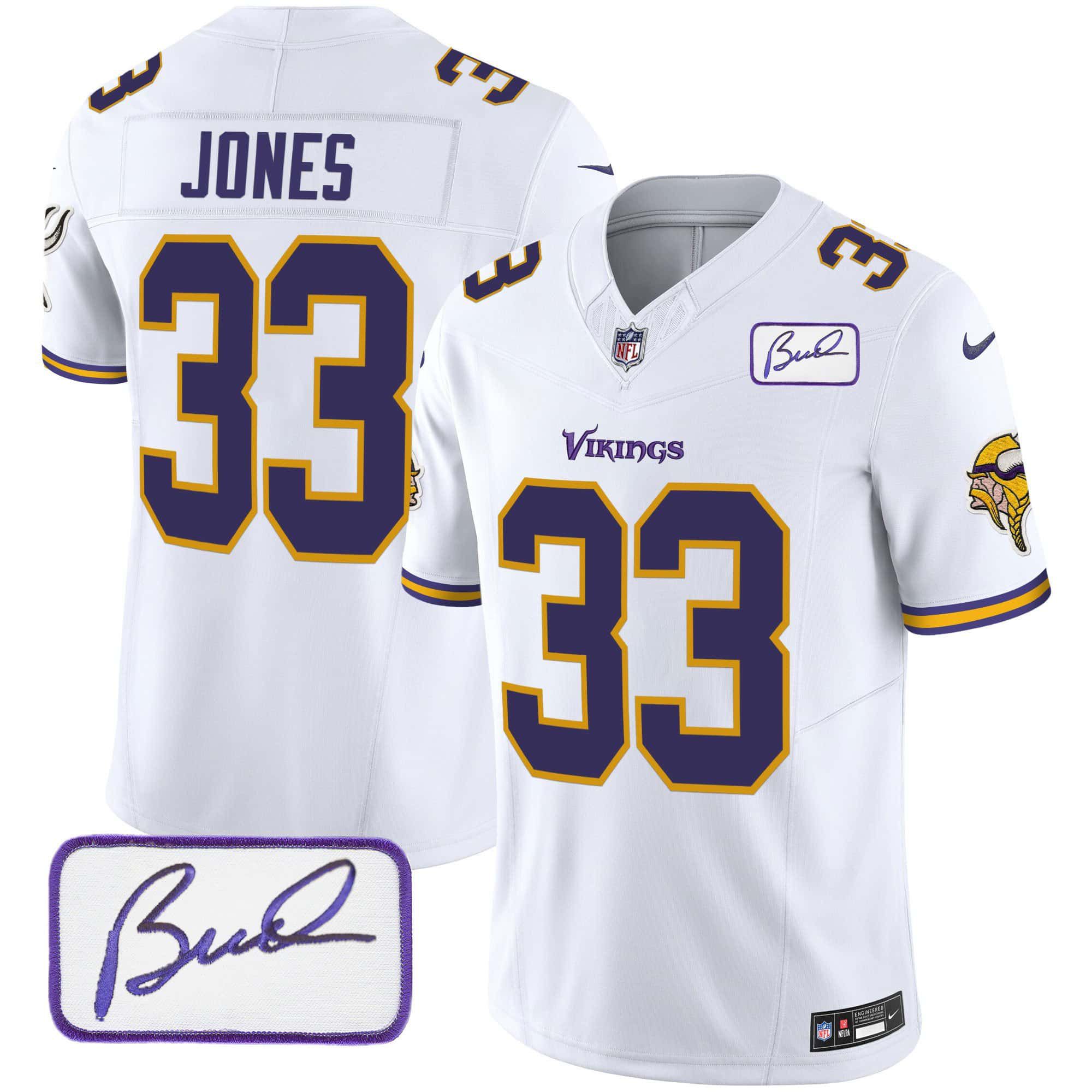 Men Minnesota Vikings #33 Jones White 2024 Nike Bud Grant Patch Classic Limited NFL Jersey->indianapolis colts->NFL Jersey